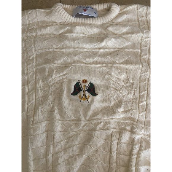 Vintage Mens Le TRICOT MARINE Ireland White Ribbed cotton Sweater Large Flags - Picture 13 of 13